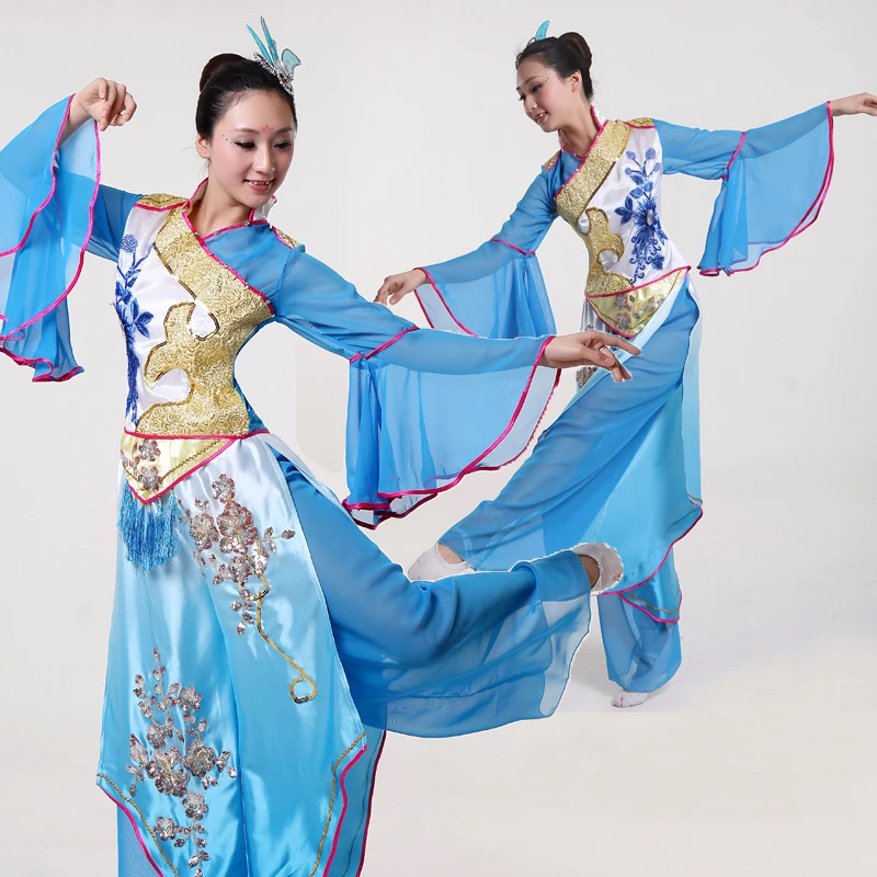 

Dance Costumes Chinese Folk Dance Classical Sequined Poetic Performance Clothing Square Yangko Fan Hanfu Dynasty Costumes