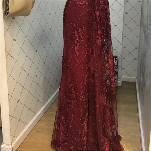 wine red Белые сексуальные вечерние платья ручной работы с цветами и жемчугом, роскошные вечерние кружевные платья русалки без рукавов, настоящая фотография LA60711 - Цвет: wine red