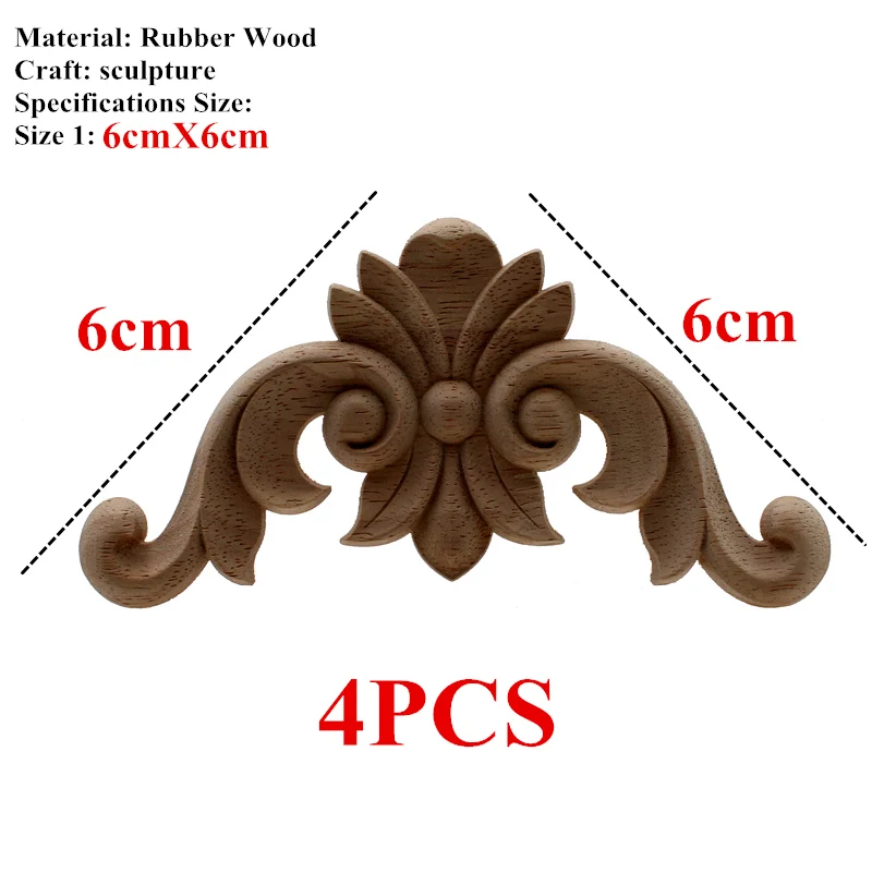 6cmX6cm 4 шт. VZLX Винтаж Неокрашенная древесина Резные углу накладка аппликация, рама для домашней мебели Стены Двери шкафа декора ремесла - Цвет: 6cmX6cm