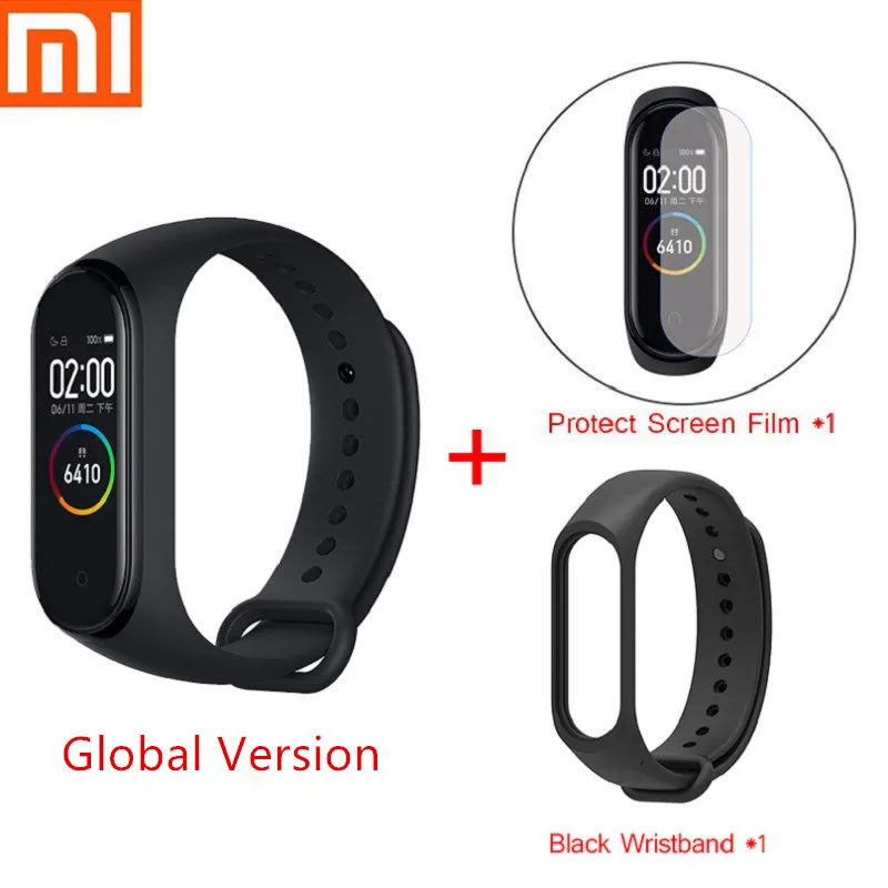 Global Black Set Новейший Xiaomi Mi-браслет 4 смарт-браслет 4 фитнес-браслет 0,9" цветной OLED сенсорный экран Bluetooth 5,0 5 атм - Цвет: Global Black Set