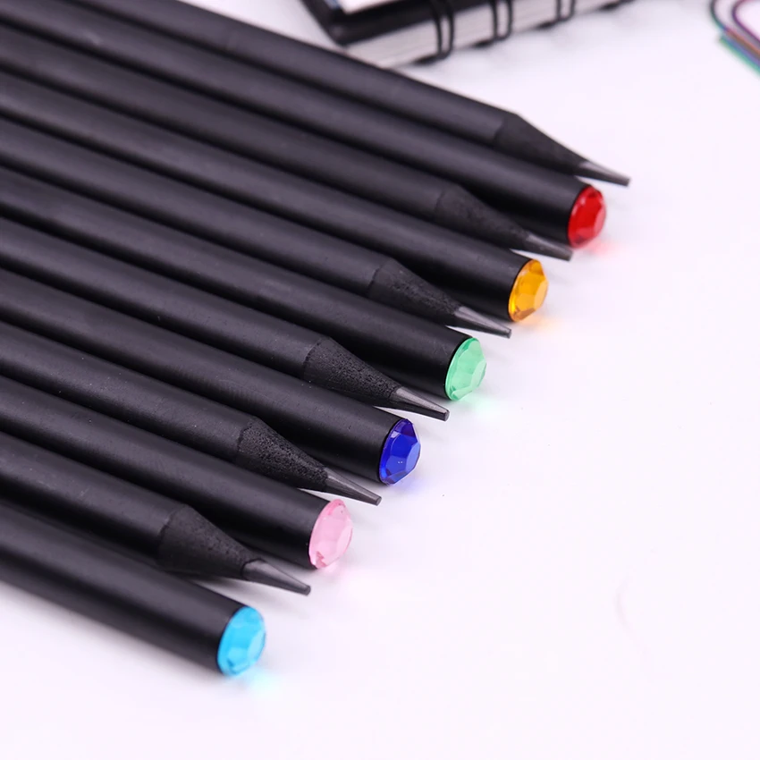 12PCS Eco-friendly Plastic Black Pencil HB Diamond Color Stationery Items Drawing Pencils For School Office Supplies | Канцтовары для