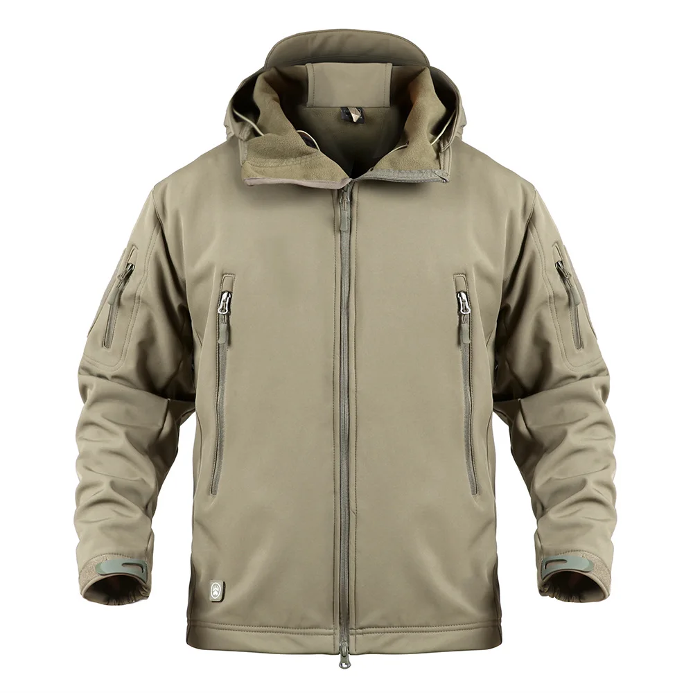 Khaki jacket Зимняя мягкая оболочка камуфляжная Ветровка Военная тактическая куртка мужская водонепроницаемая армейская флисовая мужская одежда - Цвет: Khaki jacket