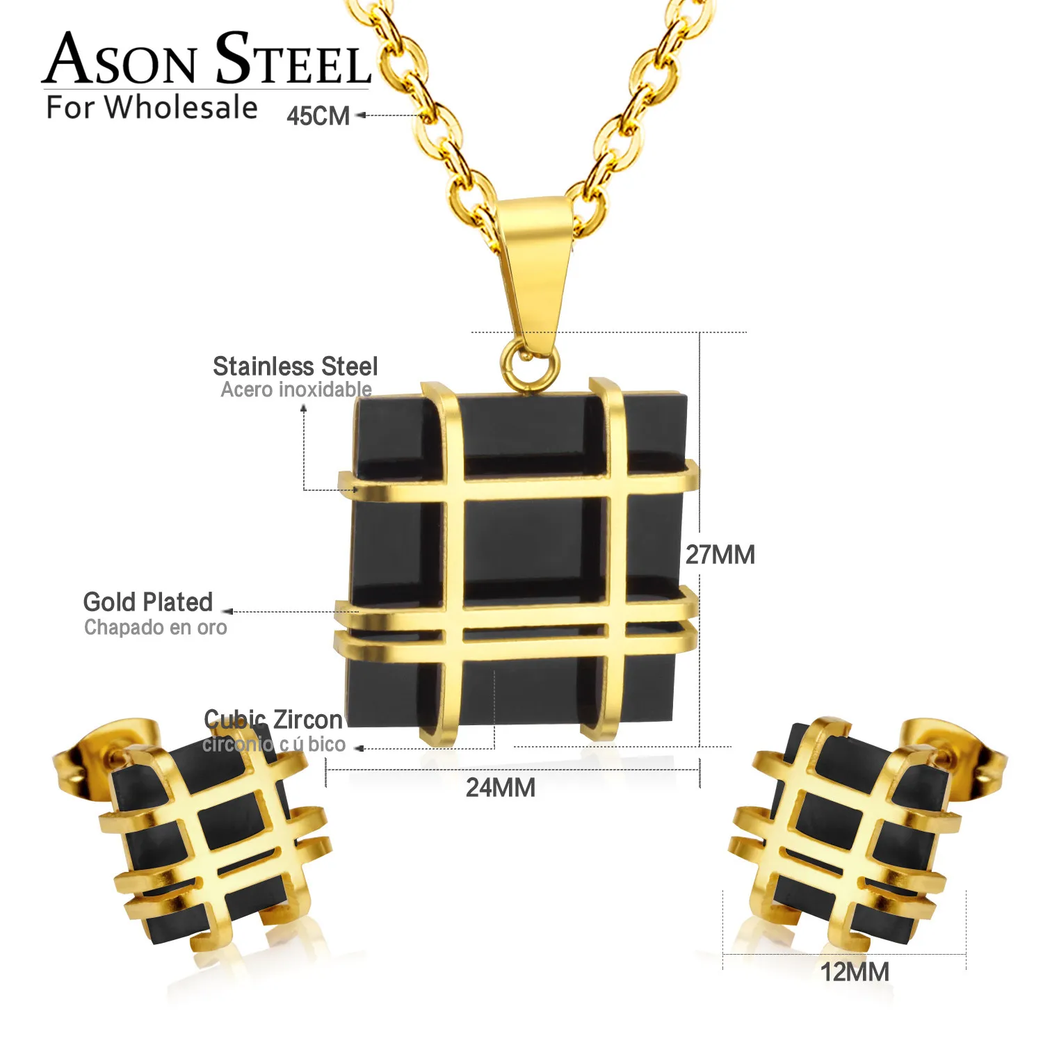 ASONSTEEL квадратная Подвеска из нержавеющей стали 316L золотые свадебные комплекты ювелирных изделий для женщин