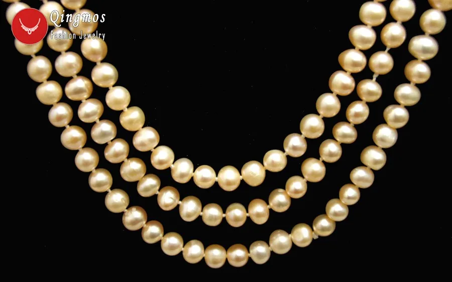 Qingmos Розовый Пресноводный натуральный жемчуг ожерелье для женщин с 6 7 мм круглым