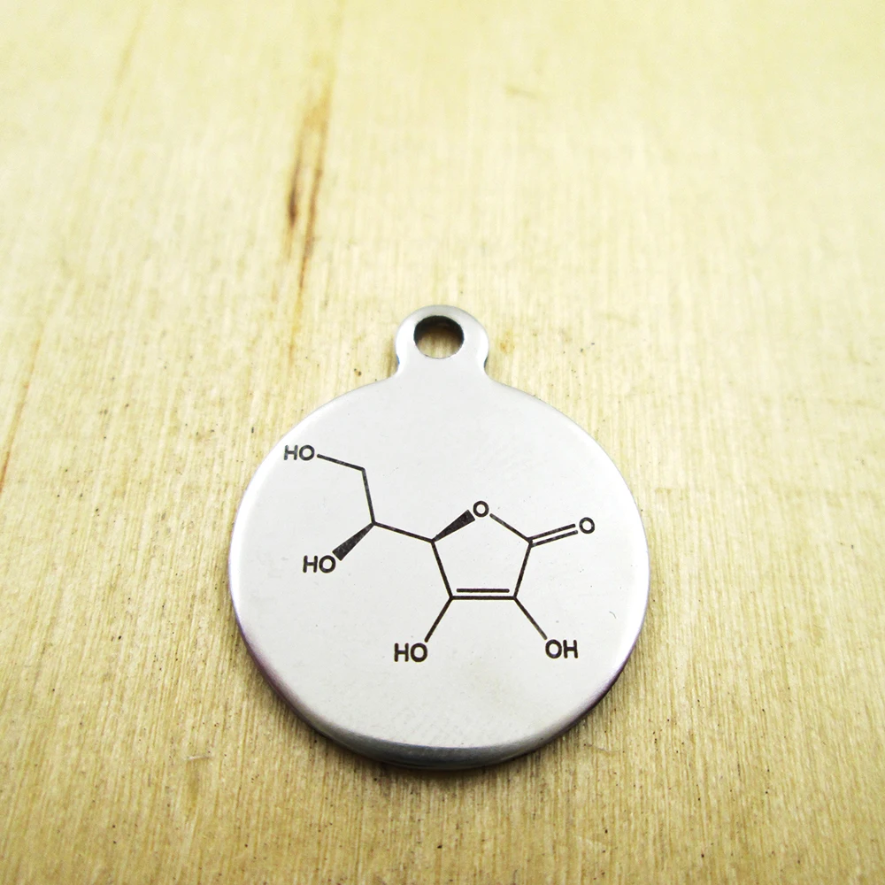 10 шт./лот молекулярная формула подвески из нержавеющей стали с витамином C