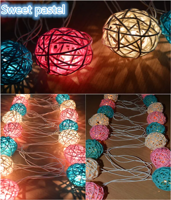 Blue pink white 20 шт./компл., цвет: черный, серый, белый, Микс ручной работы ротанга шарики гирлянды Фея вечерние гирлянда Патио Декор ночника - Цвет: Blue pink white
