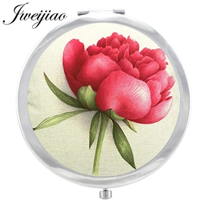 Зеркало для макияжа JWEIJIAO в форме гвоздики, стеклянное компактное карманное зеркало с красным цветком и кабошоном, художественная картина