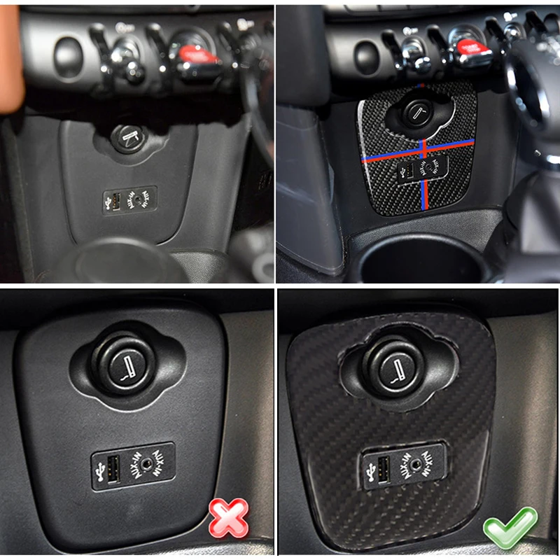 Прикуриватель из углеродного волокна USB AUX панели наклейки интерьерные для Mini Cooper