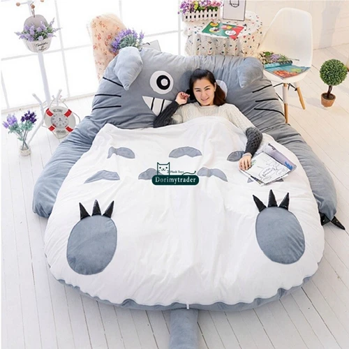 Smiling Mouth Totoro Dorimytrader 210см x 170см Поп Японский Аниме Серый Тоторо Плюшевые Кровати Бинбаг Большой Фаршированный Мультфильм Тоторо Спальный мешок Татами Диван - Цвет: Smiling Mouth Totoro