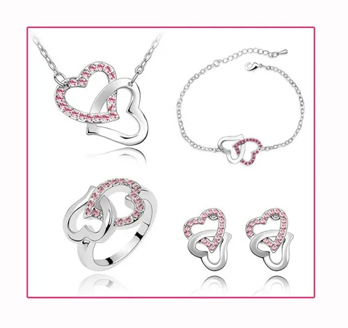 Свадебные красивые Ювелирные наборы AAAA + Стразы Кристалл Двойное сердце модные