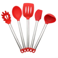 5pcs kitchen silicone non stick cooking tools spoon spatula egg beaters with wood handle utensils dinnerware set accessories