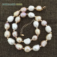 special semi baroque irregular pearl rose golden beads necklace mixed color white pink purple stely freshwater pearls for women