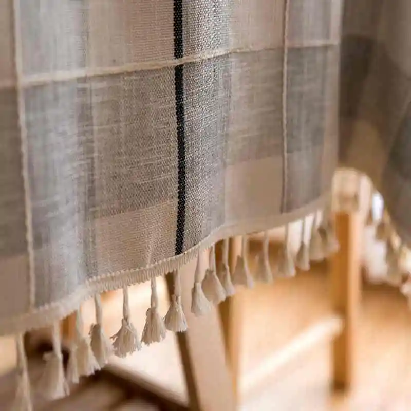 Nodic Modern 3D Embroidered Plaid Linen Cotton Tassel Simple Home Kitchen Resturant Hotel Meeting Tablecloth Table Cloth Cover | Дом и сад