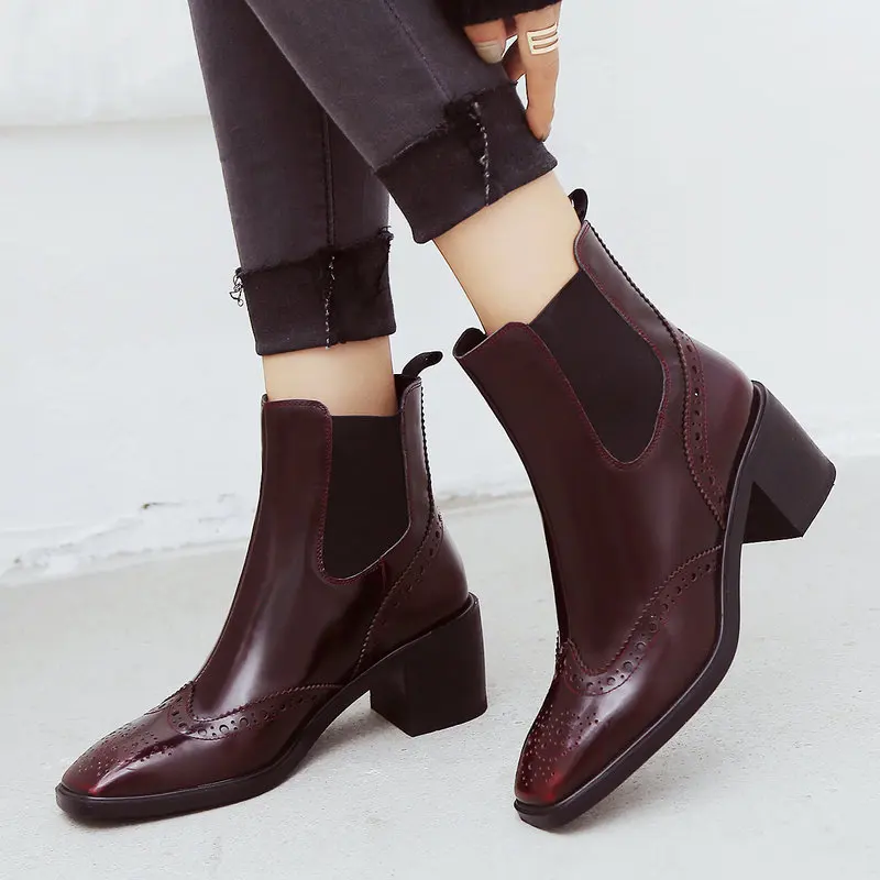 Модные Винтажные Роскошные полусапожки из натуральной кожи женские ботильоны с