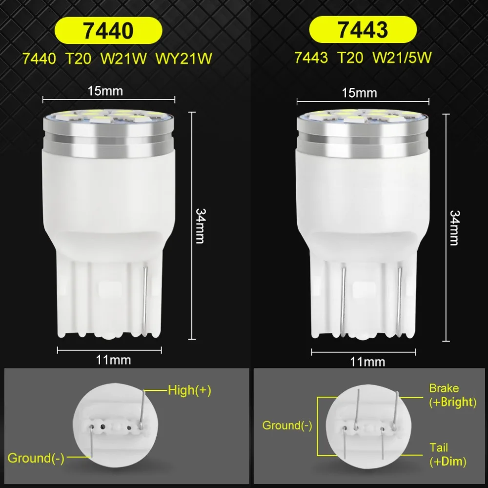 Светодиодные лампы T20 7440 7443 светодиодный W21W W21/5W 3030 чипы лм задние стоп сигналы для