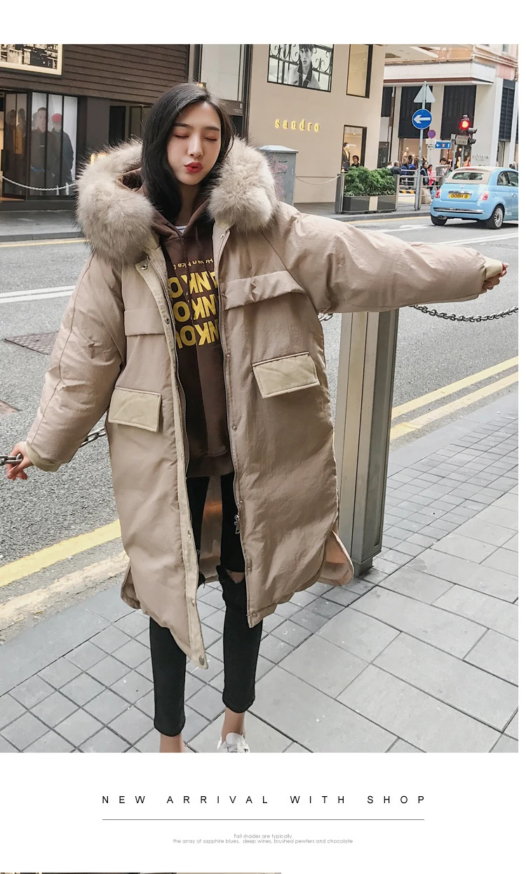 30 Degree Women Winter Coat Thick Warm Ladies Down Jacket Parkas Duck Cotton Large Real Fur Collar Long Female Overcoat