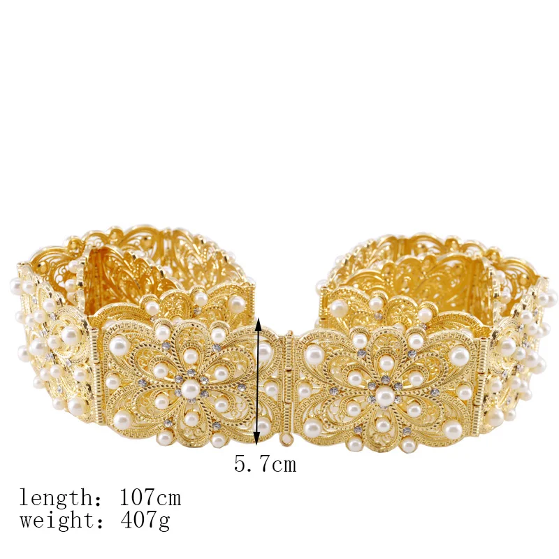 Fashion women wedding waist chain metal belt pearl crystal hollow belt bride wedding body jewelry belly chain