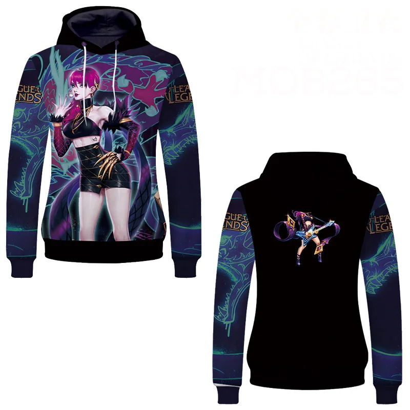 K/DA Evelynn Kaisa Ahri Akali 3D Печатный пуловер с капюшоном для косплейный костюм с капюшоном KDA Мужская Женская Толстовка Повседневная Уличная