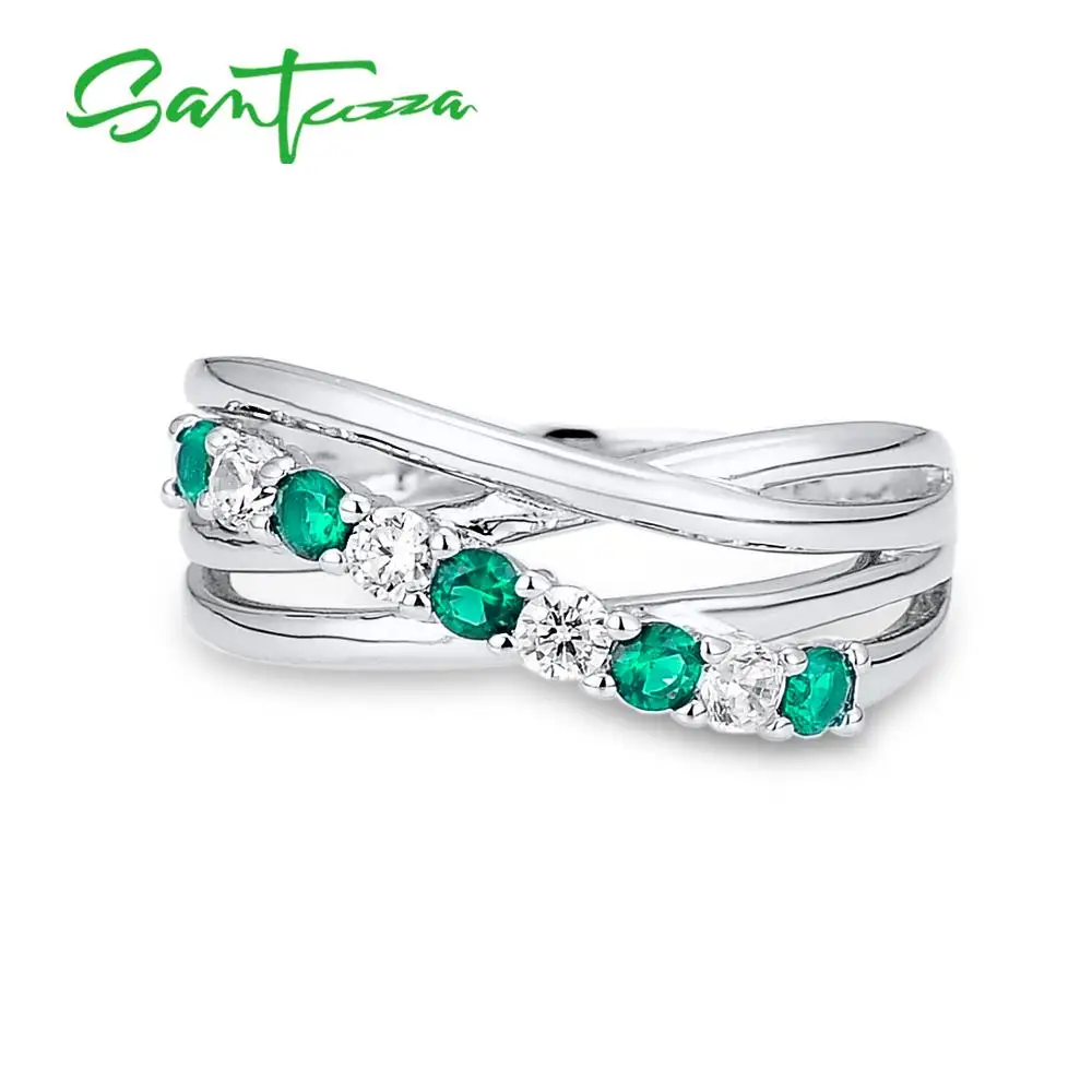 Серебряное кольцо для женщин SANTUZZA, 925 пробы, Серебряное модное круглое кольцо для женщин, голубое, розовое, зеленое кольцо, вечерние ювелирные изделия