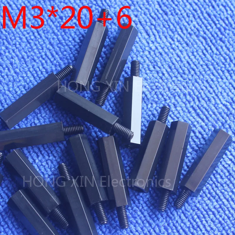 M3 * 20 + 6 1 шт черный нейлон противостояние прокладка Стандартный Male Female мм комплект
