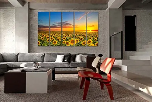 Canvas Prints Sunflowers 5 Panel Sun Flower Photo Wall Art Modern Giclee Work Sea Painting Picture Drop shipping | Дом и сад