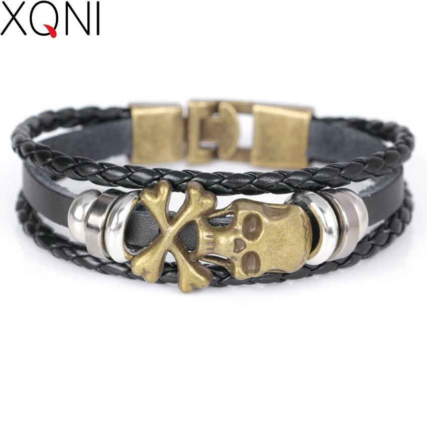 2017 Новый год Мода DIY обертывание мужские кожаные браслеты бандажные Многослойные