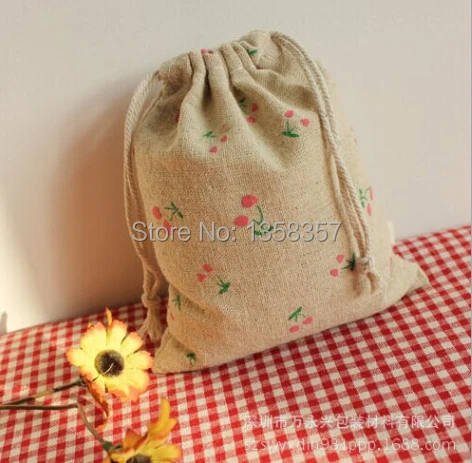 High quality lockrand patterned jute/linen drawstring bag for accessoriesmobileHDDgiftjewelry bagspouch customize wholesale