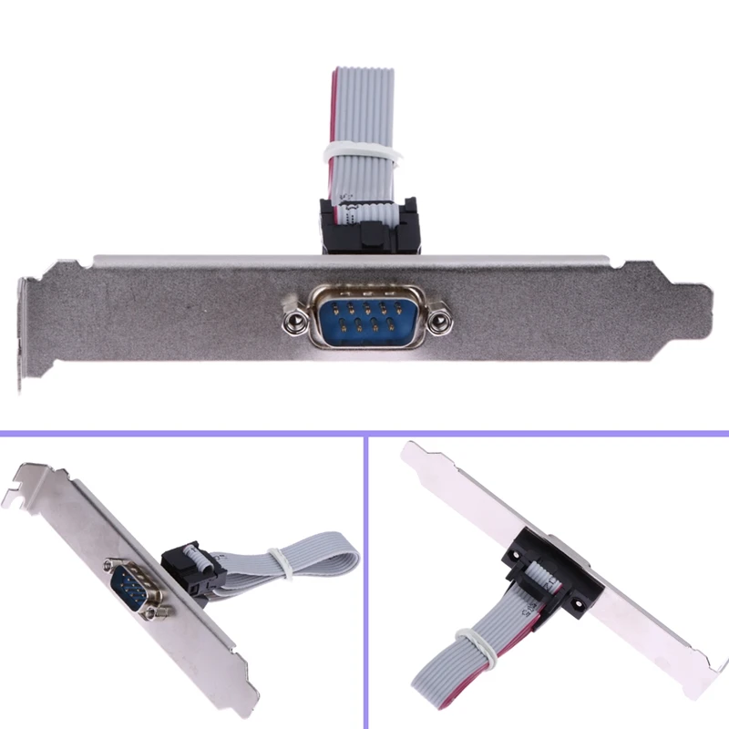 

Serial 9 pin DB9 RS232 Motherboard Com Port Ribbon Cable Connector Bracket with Cable Wire for Computer Case