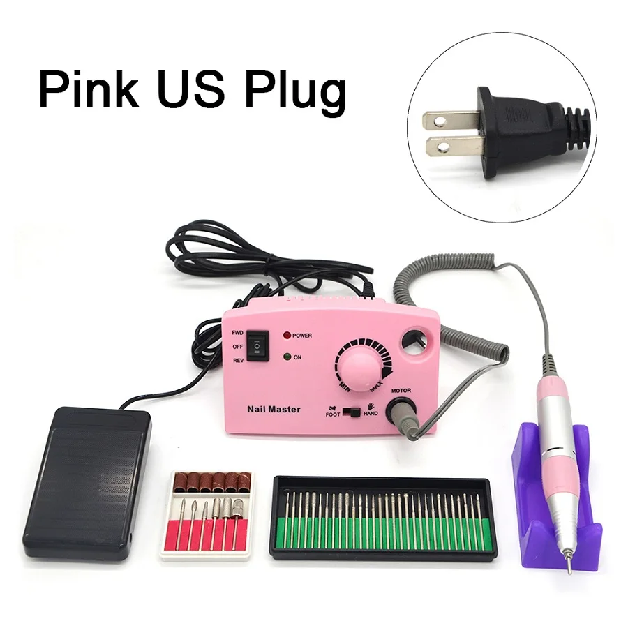 Pink US plug 30 30000 об/мин дрель для ногтей электрическая машинка маникюрные аксессуары для резки комплекты для педикюра маникюрные пилочки Инструменты для ногтей розовый 204 - Цвет: Pink US plug 30