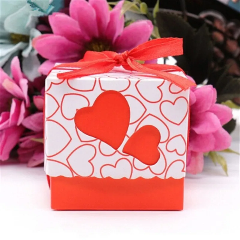 

50 Pieces Candy Boxes Double Hollow Love Heart Laser Design Wedding Cut Favor Sweet Gifts With Sup Ribbon