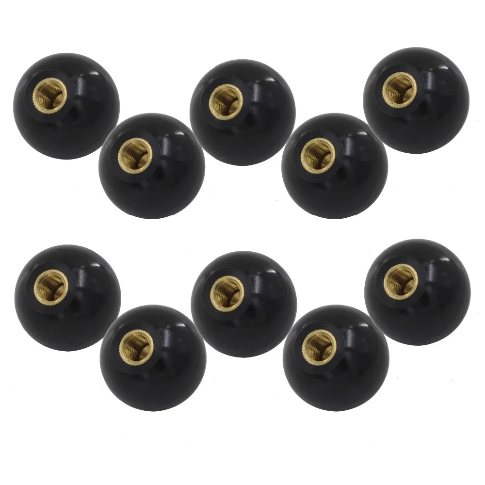 

10pcs M6 x 25mm Ball Knob Copper Insert Machine Tool Replacement 6mm Thread 25mm Ball Diameter Bakelite Black Ball Lever Knob