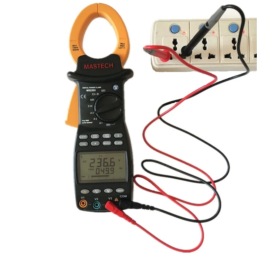 MASTECH MS2203 ваттметр 3-фазный Профессиональный Высокая чувствительность клещи Мощность коррекция коэффициента USB истинного среднеквадратичного значения 4 провода тестер