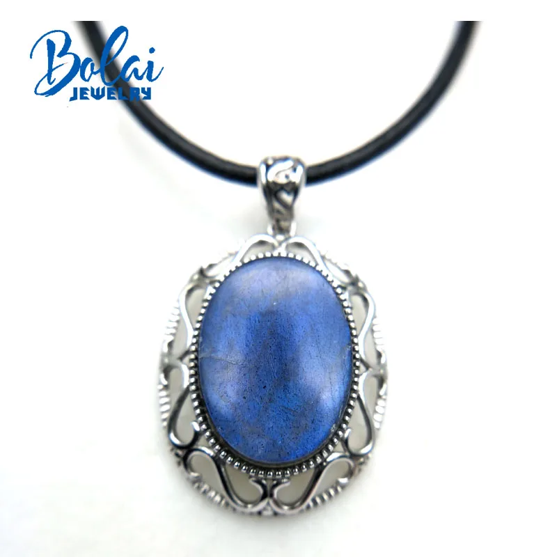 Bolaijewelry, продукт Ретро стиль кулон натуральный лабрадорит кулон и кольцо 925 Серебряный кулон ожерелье как женщина лучший подарок