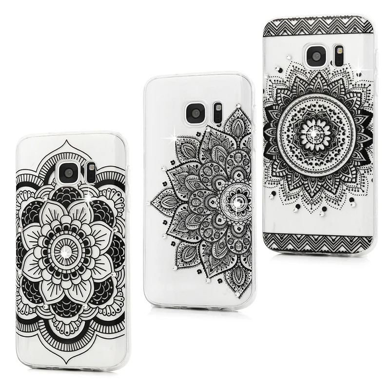 [3pc/set] For Samsung Galaxy S8 Plus S7 S7edge Case Full Protection Painted Rhinestone Soft TPU Cover edge |