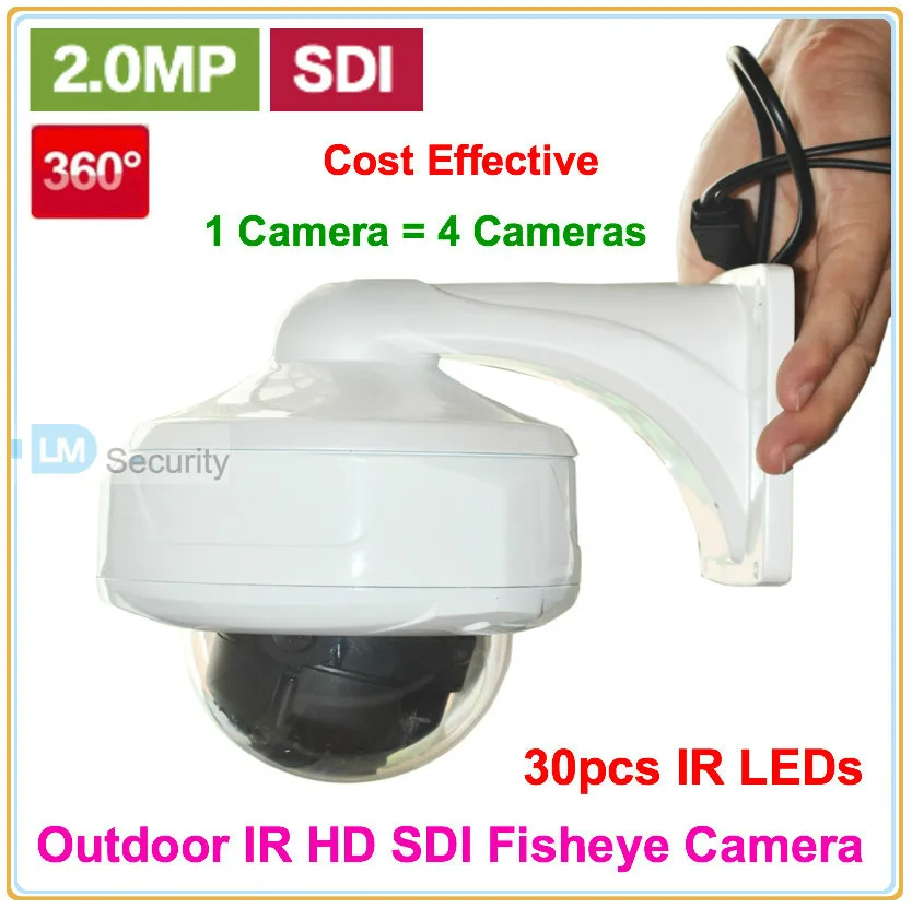 LIHMSEK Открытая камера HD SDI Fisheye с объективом 360 градусов, 1080P 2.0 мегапиксельная панорамная с кронштейном, водонепроницаемая с ИК-камерой.