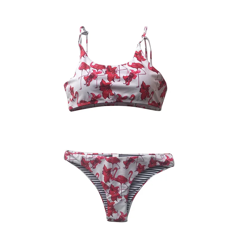 УКОРОЧЕННЫЙ ТОП 2019 купальный костюм с принтом фламинго одежда для плавания