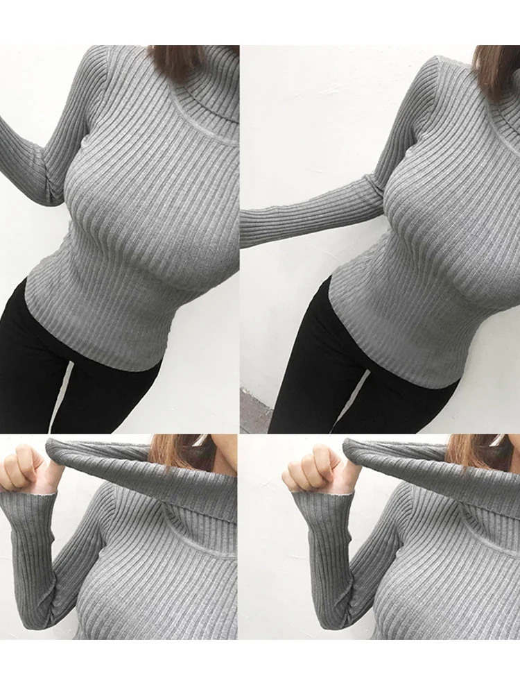 Autumn Winter Women Sweater High Elasticity Warm Knit Turtleneck Pullovers Jumpers Female Basic Bottom Colthing | Женская одежда
