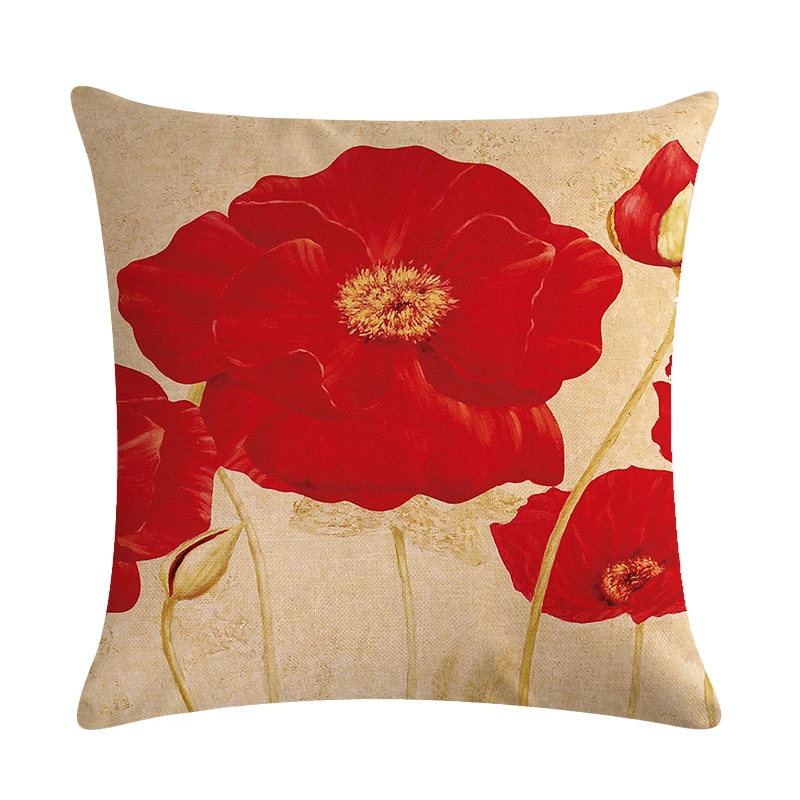 Cushion Cover Vintage Flower Style Pillow Cotton Linen Home Office Decor Red Throw Case | Дом и сад