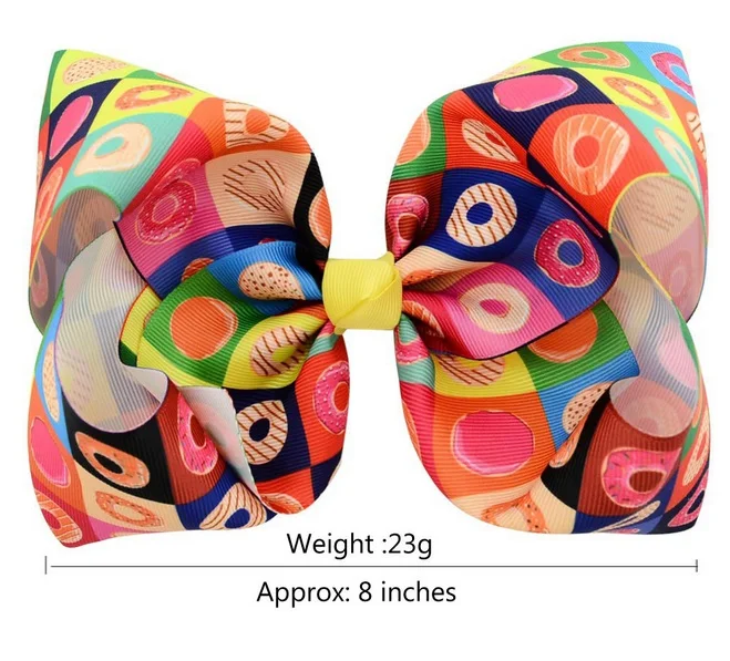 1 шт. 8'big Bowknot Бабочка пончик Единорог леденец Мороженое Печать Grosgrain бантик из тесьмы для волос заколки A85