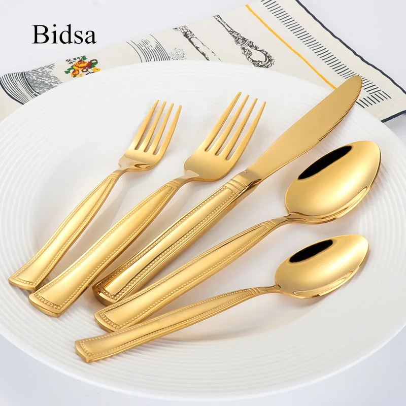 Набор столовых приборов из нержавеющей стали 5 шт./лот 18/10|gold cutlery set|dinnerware settableware set