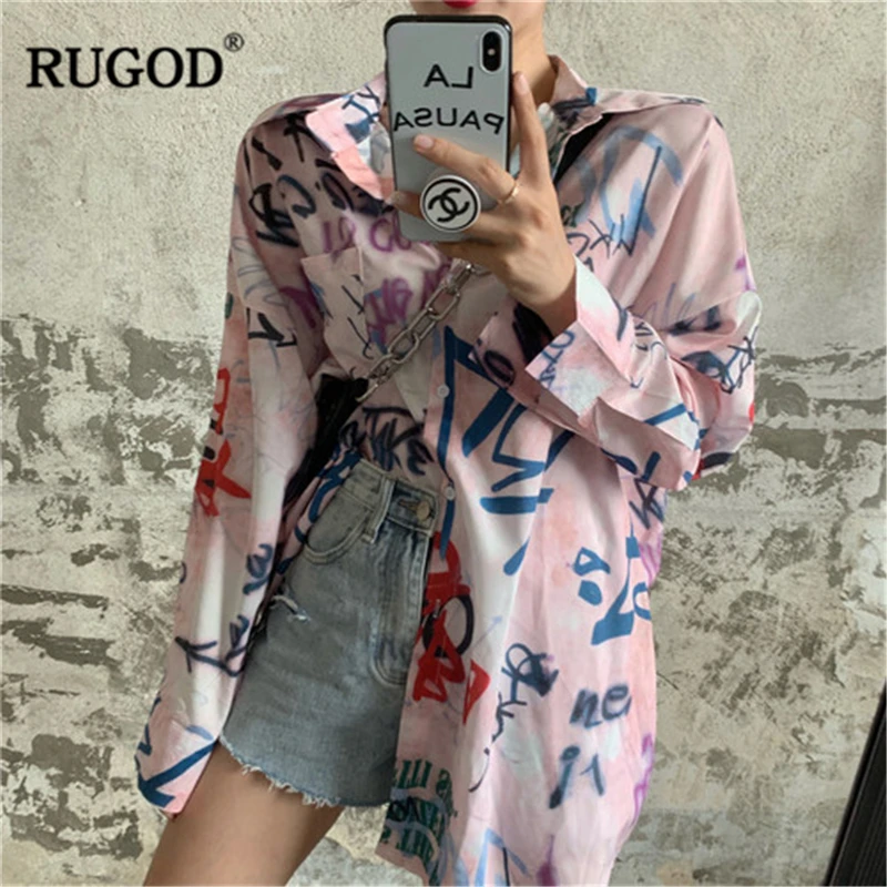 RUGOD/2019 Новое поступление женская Свободная рубашка с буквенным принтом