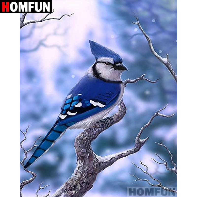 

Алмазная живопись HOMFUN A06963, картина «Птица снег», вышивка крестиком, квадратная/круглая, для творчества, домашний декор, подарок