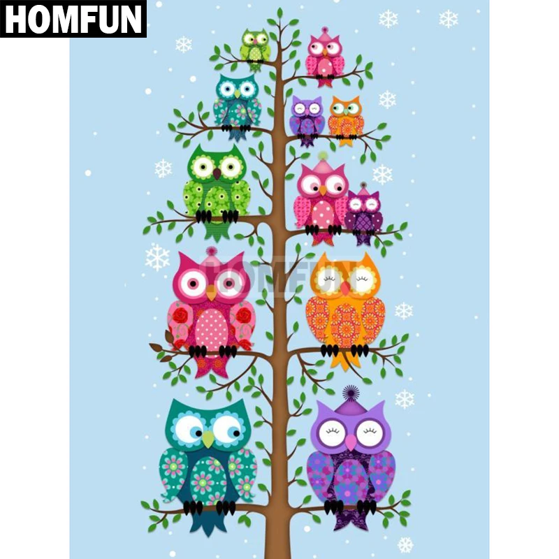 HOMFUN полный квадратный/круглый дрель 5D DIY Алмазная картина "Сова Дерево" вышивка крестиком 5D домашний Декор подарок A02405