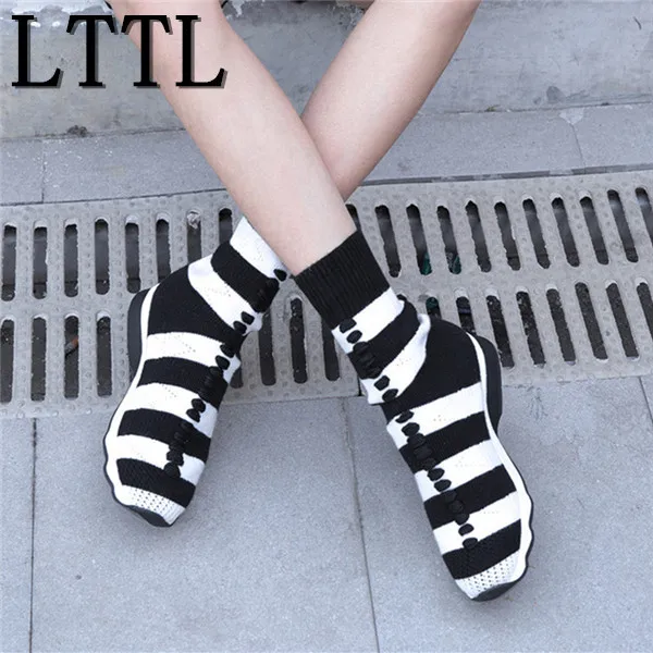 LTTL новейшая мода полосатые трикотажные носки обувь женская повседневная удобные