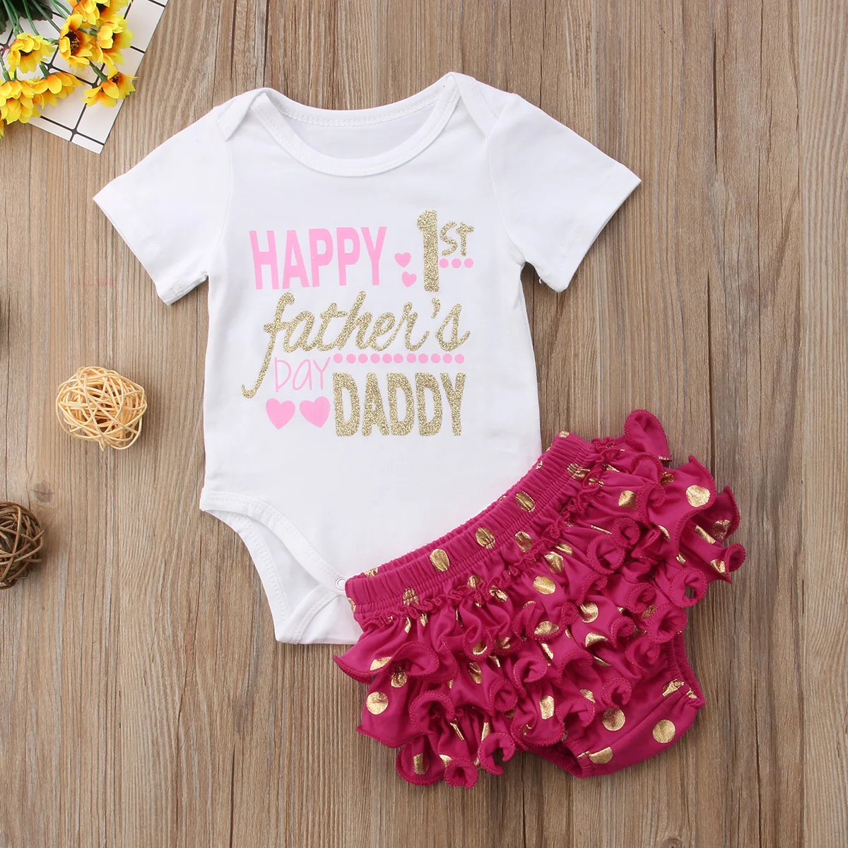 

Костюм на 1-й День отца для новорожденных девочек, комбинезон, шорты с оборками, штаны, комплект одежды из 2 предметов, Повседневная хлопковая...