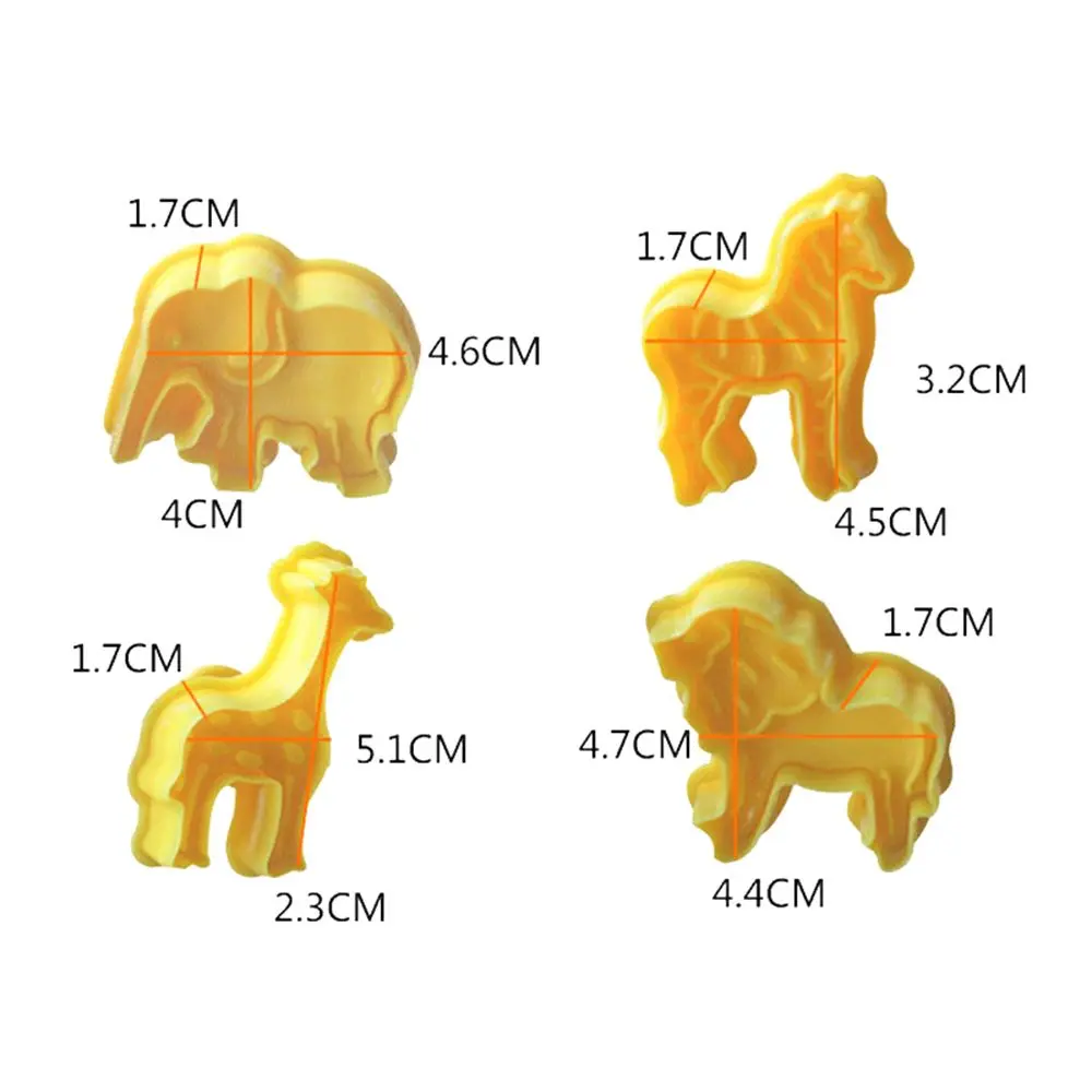 

4 pcs/set Cartoon Animals Plastic Cookie Cutters Elephant Giraffe Lion Zebra Cake Plunger Tools Pastry fondant Biscuit Mold