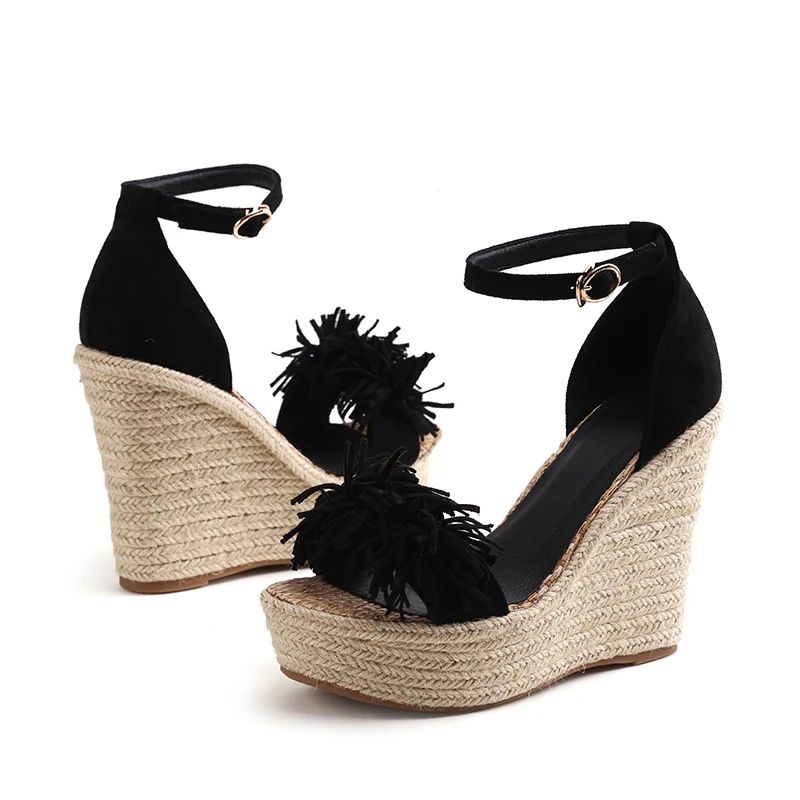 WETKISS 2019 New High Heels Women Sandals Open Toe Wedges Tassel Platform Footwear Straw Weave Fashion Ankle Strap Ladies Shoes | Обувь