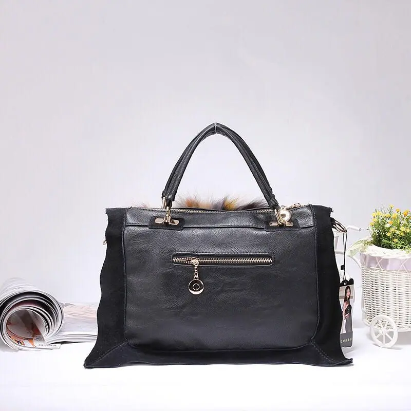 Женская сумка мессенджер из мягкой натуральной кожи с мехом|bag casual woman|designer shoulder