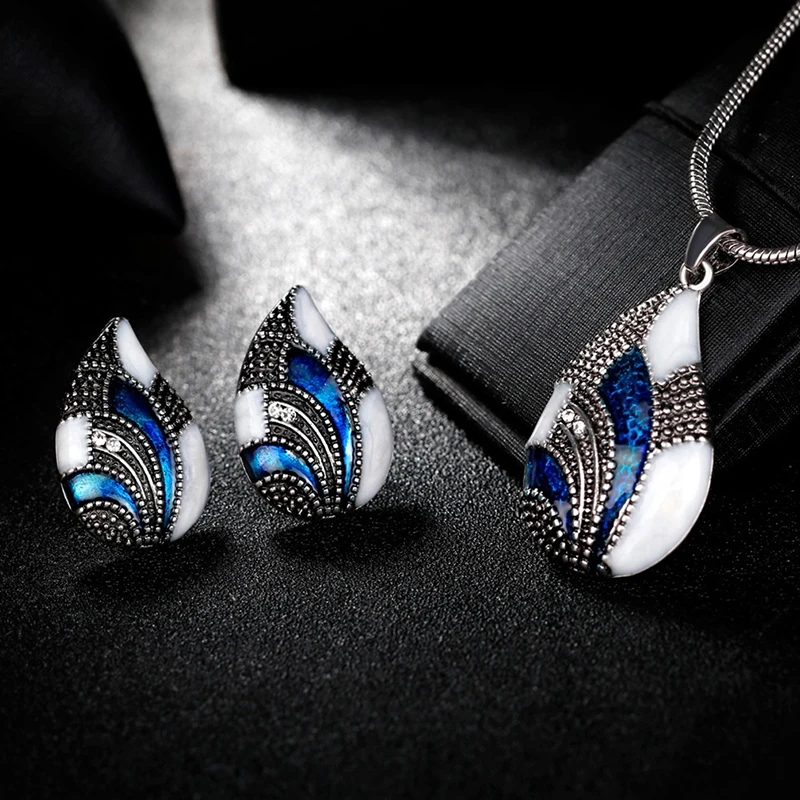 Personality Shell Water Drop Shape Long Pendent Necklace Stud Earrings Ring Women Wedding Jewelry Sets | Украшения и аксессуары