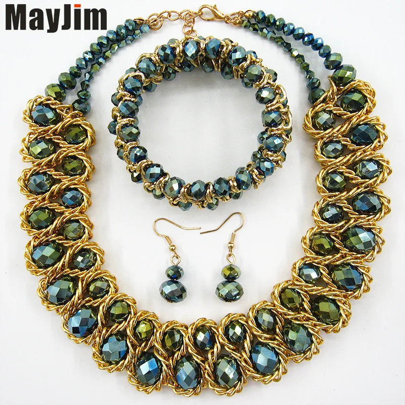 Заявление ожерелье 2017 мода ювелирные наборы Ручной Работы бусы кристалл дубай